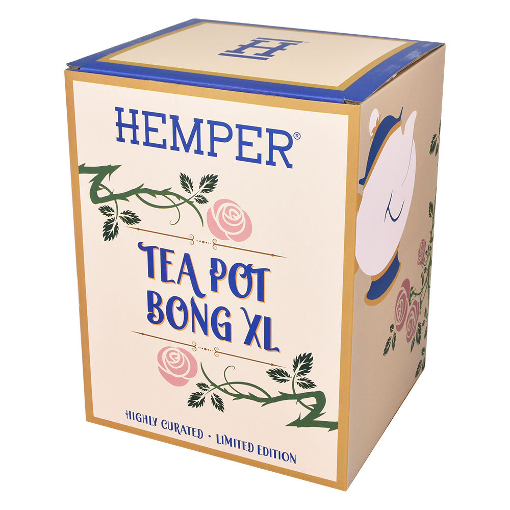 Hemper Tea Pot XL Water Pipe packaging box with floral design on white background