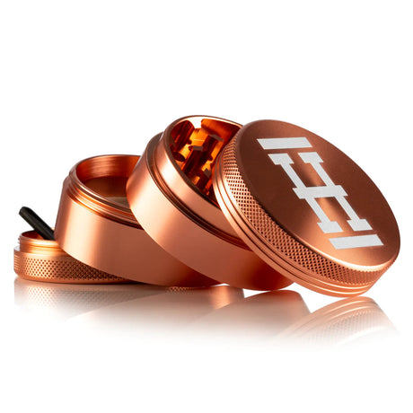 Hemper Travel Aluminum Grinder in Rose Gold, 4 Piece Small, with textured grip - Front View