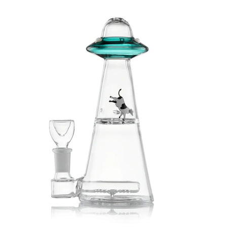 Hemper UFO Vortex Bong in Teal, 6" In-Line Percolator, 14mm Female Joint, Front View