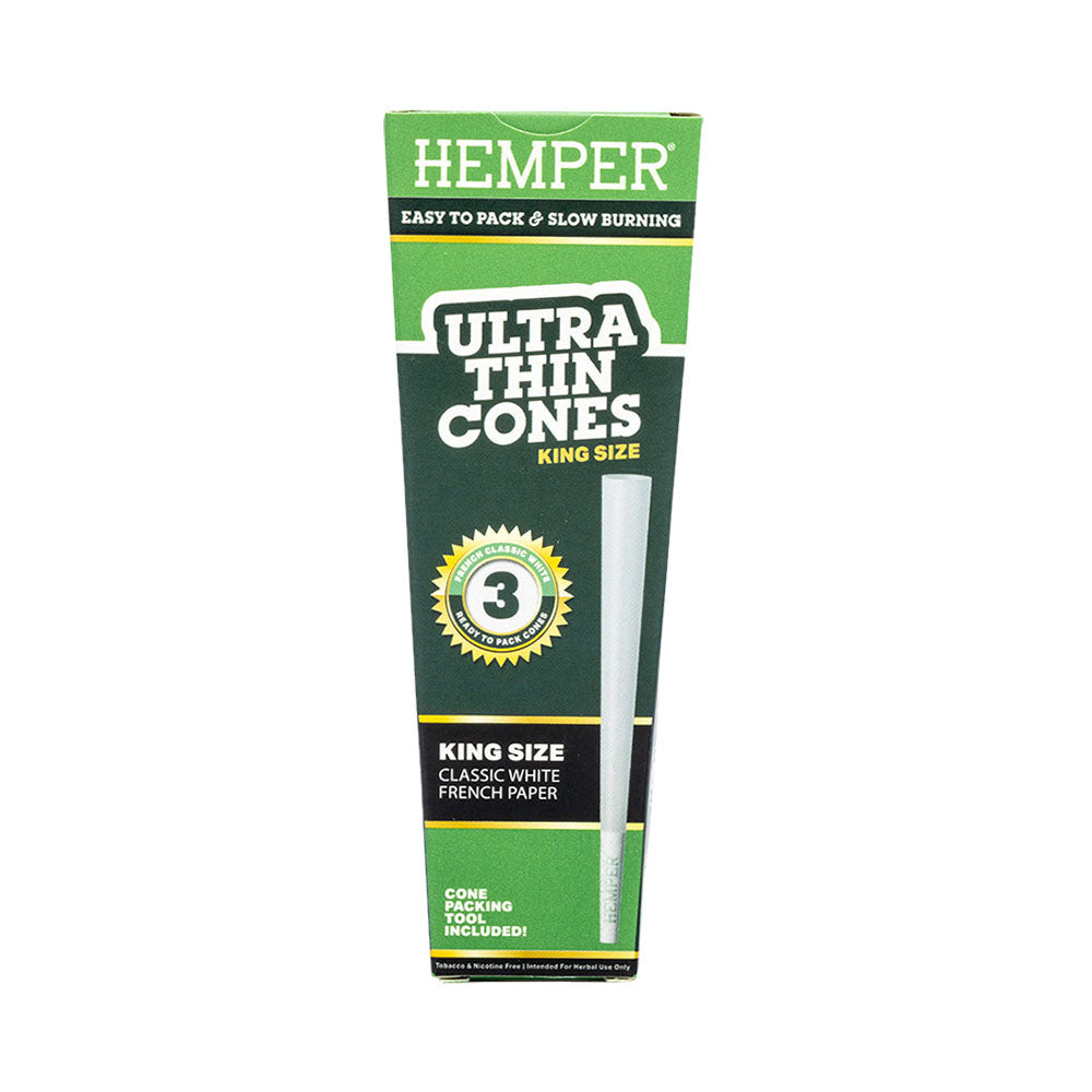 Hemper Ultra Thin King Size Cones, 24pc Display, Front View on White Background