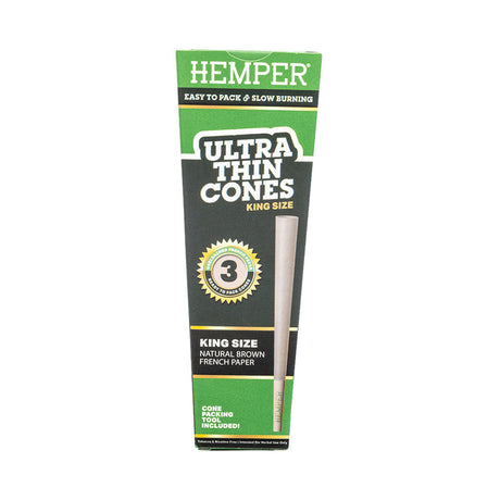 Hemper Ultra Thin Unbleached King Size Cones, 24pc Display Front View, Easy to Pack & Slow Burning