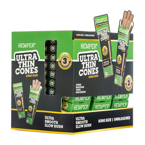 Hemper Ultra Thin Unbleached Cones 24pc Display, King Size, Front View
