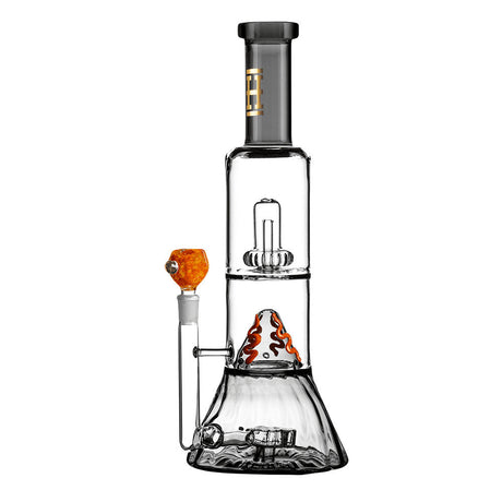 Hemper Volcano Water Pipe, 13" Borosilicate Glass Bong, Front View on White Background
