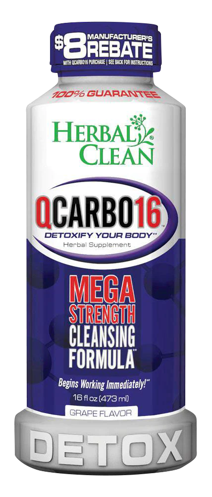 Herbal Clean QCarbo16 Grape Flavor Detox Drink Front View with Rebate Offer