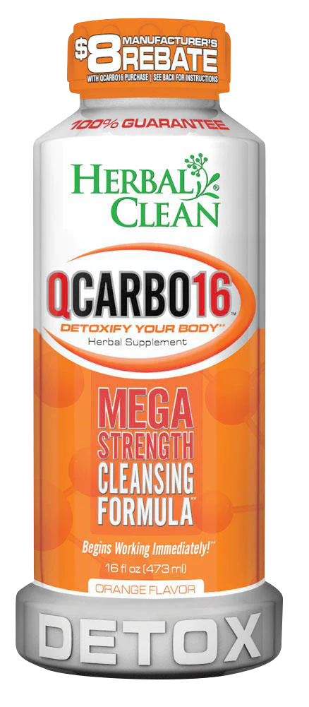 Herbal Clean QCarbo16 Orange Flavor Detox Drink - 16 oz Front View