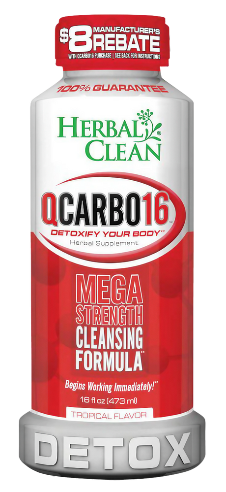 Herbal Clean QCarbo16 Tropical Flavor Detox Drink, 16 oz bottle front view