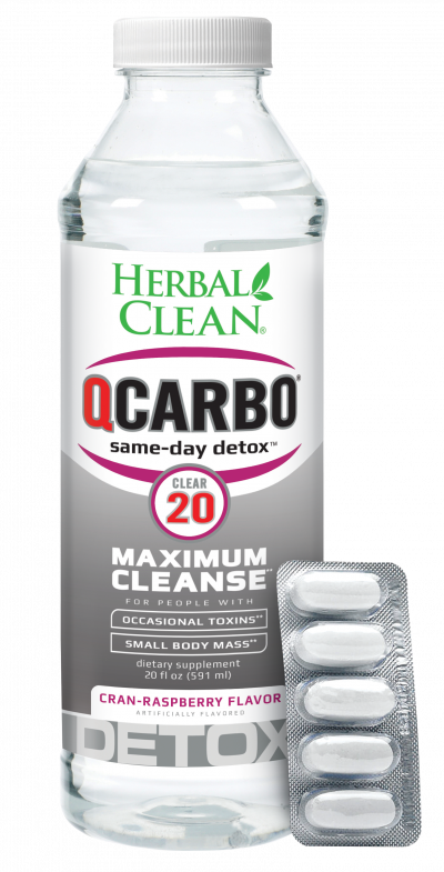 Herbal Clean QCarbo20 Clear 20oz Detox Drink - Cranberry Raspberry Flavor Front View
