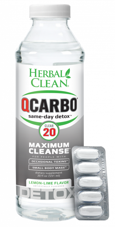 Herbal Clean QCarbo20 Clear Lemon Lime Flavor - 20oz Detox Drink Front View