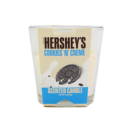 Smoke Out Candles Hershey's Cookies 'N' Creme scented candle, white soy wax, front view on white background