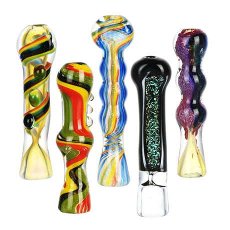 Variety pack of High End Dichro Glass Chillums, portable borosilicate hand pipes for dry herbs