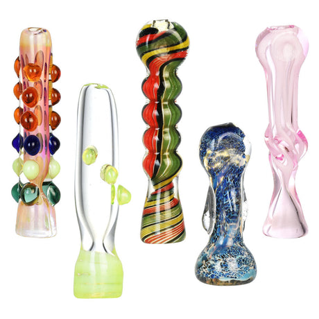Assorted High End Worked Glass Chillums, 2"-4", Borosilicate, Front View