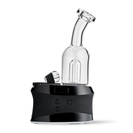 High Five Bent Neck Mouthpiece for E-Rigs, made of Borosilicate Glass, Front View on Black Base