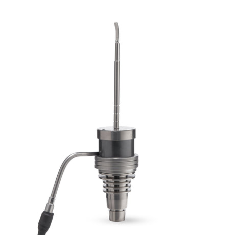 High Five Silver Flat Tip Carb Cap for E-Nail, 25-30mm Titanium, angled side view on white background