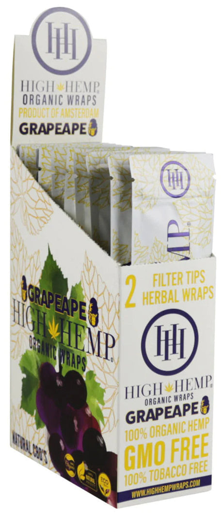 High Hemp Organic CBD Blunt Wraps Grape Flavor 25 Pack Display Box Front View