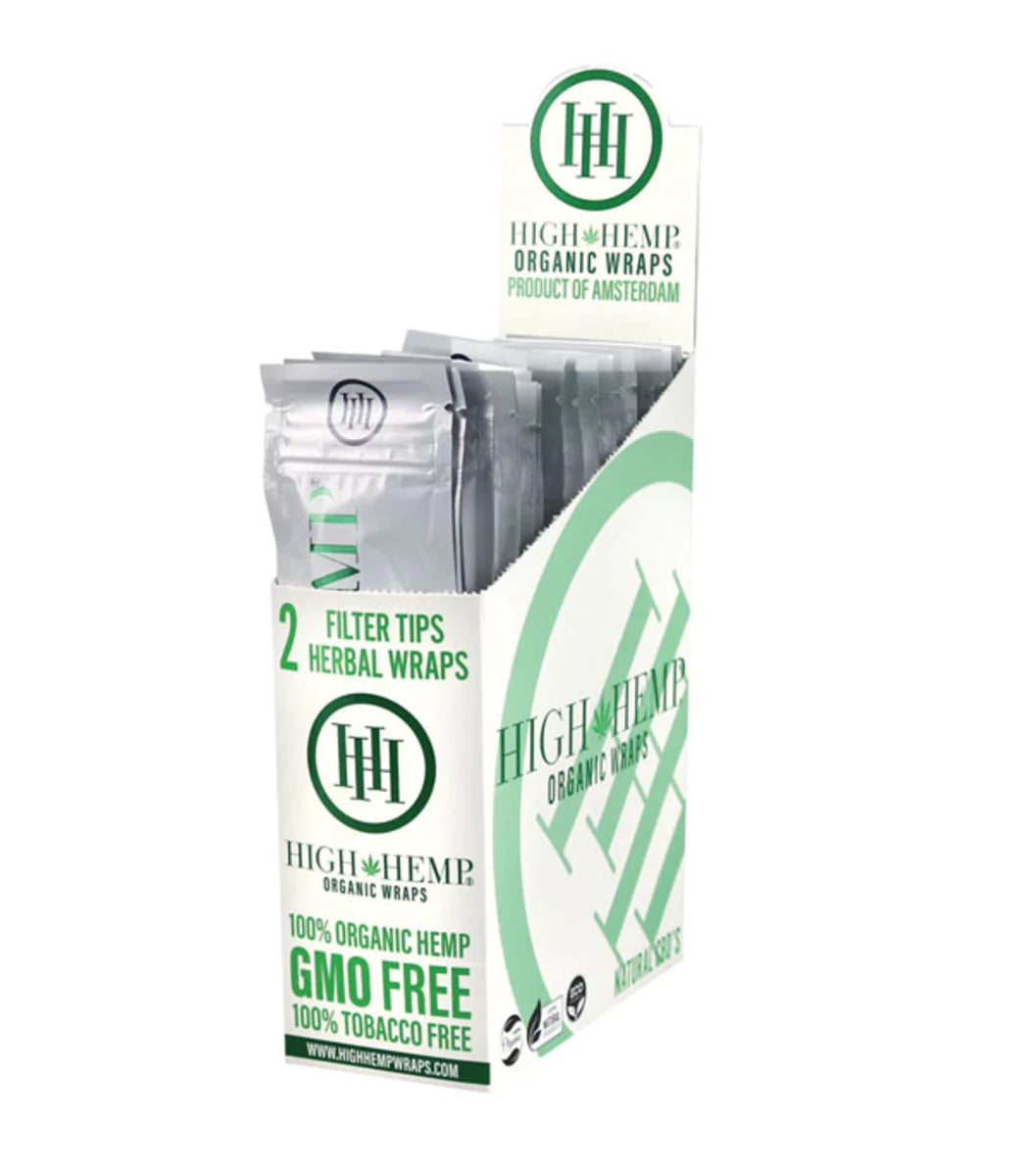 High Hemp Organic CBD Blunt Wraps 25 Pack, Front View with GMO-Free Label