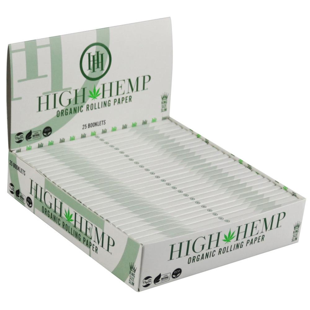 High Hemp Organic Hemp Rolling Papers in a Box, Front View, Green Packaging
