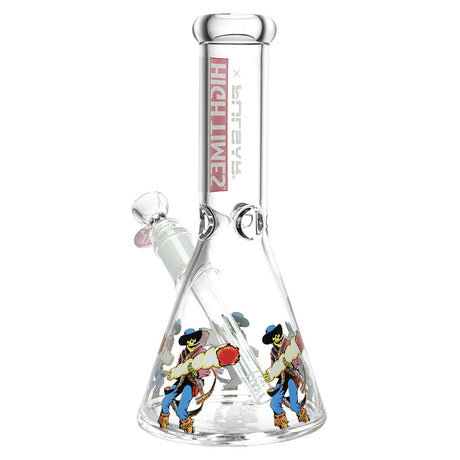 Pulsar Beaker Water Pipe with Cowboy Graphics, 10.5" Tall, 14mm F Joint, Clear Borosilicate Glass
