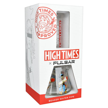 Pulsar x High Times 10.5" Beaker Water Pipe with Cowboy Design, Clear Borosilicate Glass, Front View