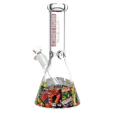 Pulsar High Times Beaker Water Pipe with Colorful Magazine Cover Design, 10.5" Tall, 14mm Front View