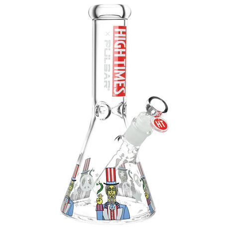 Pulsar High Times Beaker Water Pipe with Uncle Sam Design, 10.5" Tall, 14mm Joint, Clear Borosilicate Glass