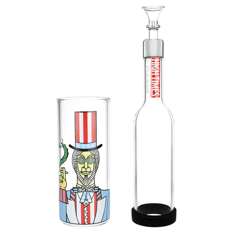 Pulsar Gravity Water Pipe with Uncle Sam Design, 11.5" Tall, Clear Borosilicate Glass, Front View