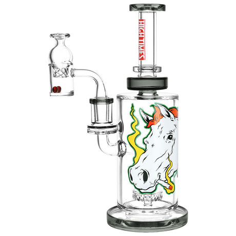 Pulsar High Horse Dab Rig Set by High Times, 9" Clear Borosilicate Glass, Front View with Carb Cap