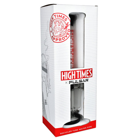 Pulsar High Times Logo Straight Tube Recycler Water Pipe, 14.75" Clear Borosilicate Glass