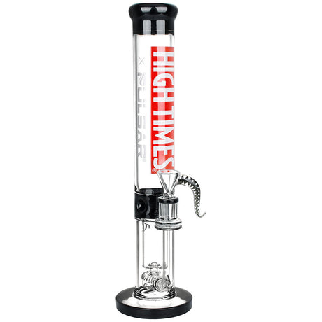Pulsar High Times Logo Straight Tube Recycler Water Pipe, 14.75" Clear Borosilicate Glass, Front View