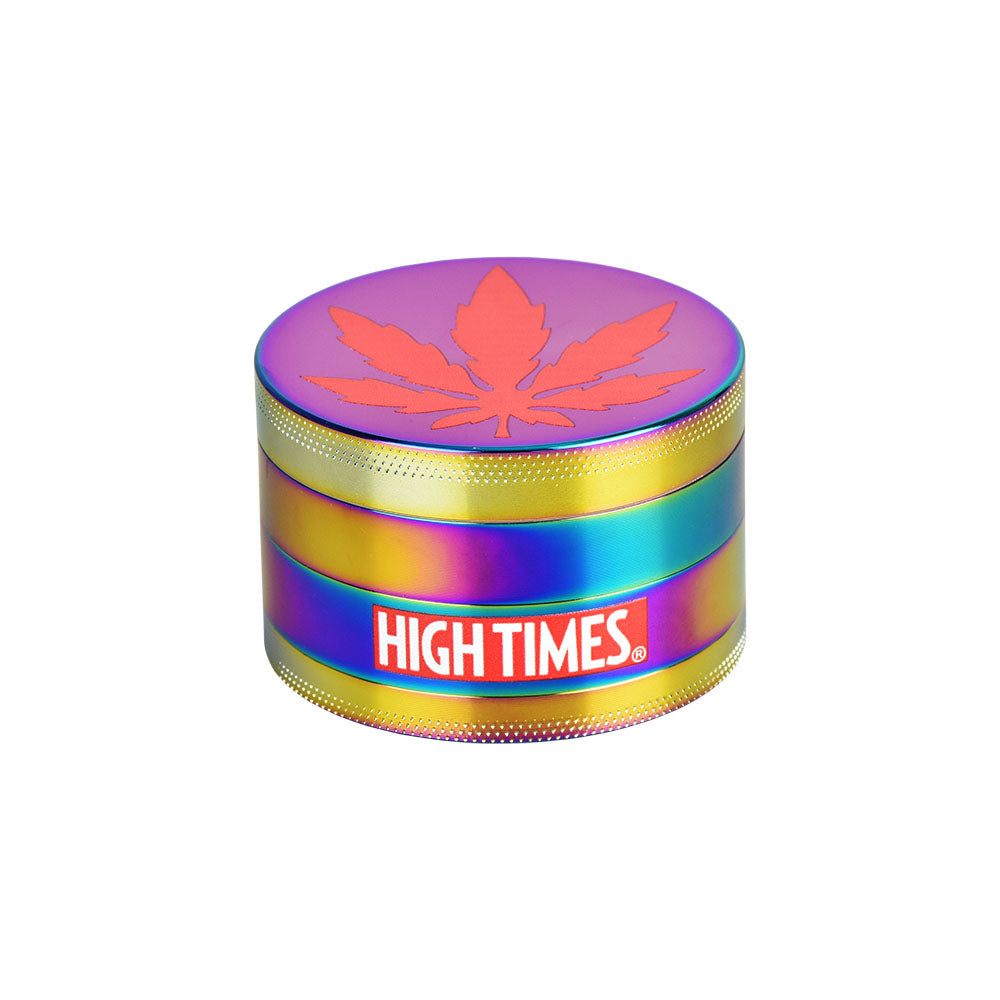 High Times Chameleon Metal Grinder, 4pc, 2.5" with vibrant color-shifting finish, front view.
