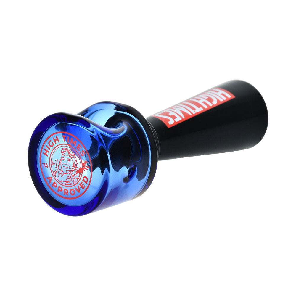 Pulsar x High Times Geometric Spoon Pipe in Blue/Black, 4.25" Borosilicate Glass, Top View