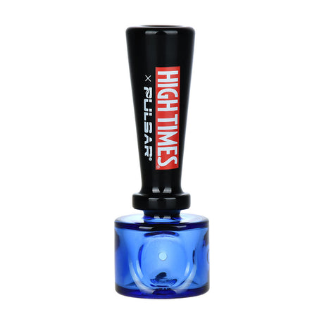 Pulsar x High Times Geometric Spoon Pipe, 4.25" Blue/Black Borosilicate Glass, Front View