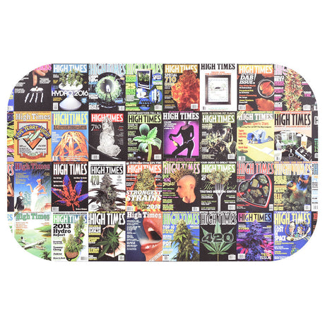 Pulsar x High Times Magnetic Rolling Tray Lid, 11"x7", Collage Design, Top View
