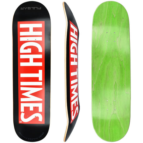 Pulsar x High Times Collab SK8 Deck, Black with Logo, 32.5"x8.5", Front and Back View