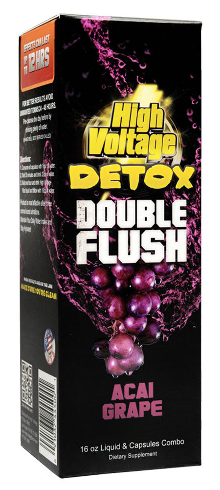 High Voltage Detox Double Flush Acai Grape Flavor 16oz bottle side view on white background