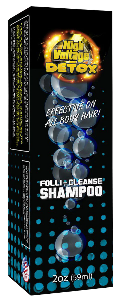 High Voltage Detox Folli-Cleanse Shampoo 2oz front packaging view for all body hair detox