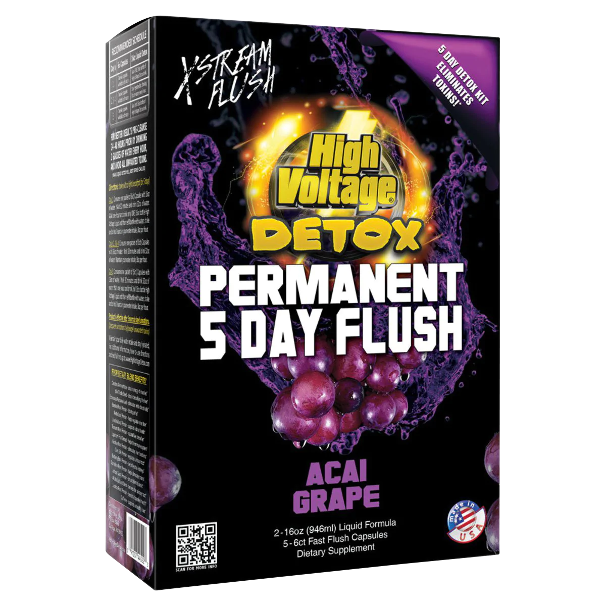 High Voltage Detox Permanent 5 Day Flush in Acai Grape flavor - Front View