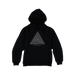 Higher Standards Hoodie in black with concentric triangle design, front view on a seamless white background
