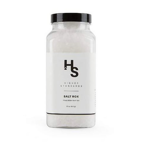 Higher Standards Salt Rox bottle front view, premium pipe cleaning salt, 23 oz size