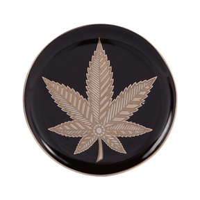 Higher Standards x Jonathan Adler Ceramic Hashish Coaster - Black with Gold Leaf Design
