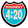 Highway 420 shield-shaped sticker with vibrant colors, perfect for novelty gift, 4" x 4" size