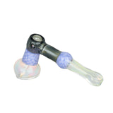 Black and clear Hip Honeycomb Hammer Bubbler Pipe made of borosilicate glass, angled side view