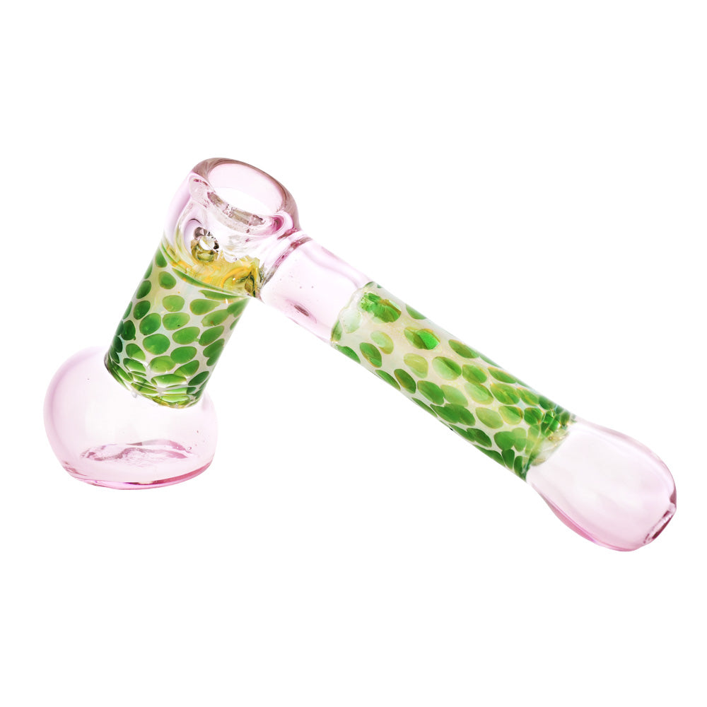 Pink Hip Honeycomb Hammer Bubbler Pipe, 5.5", Borosilicate Glass, Side View