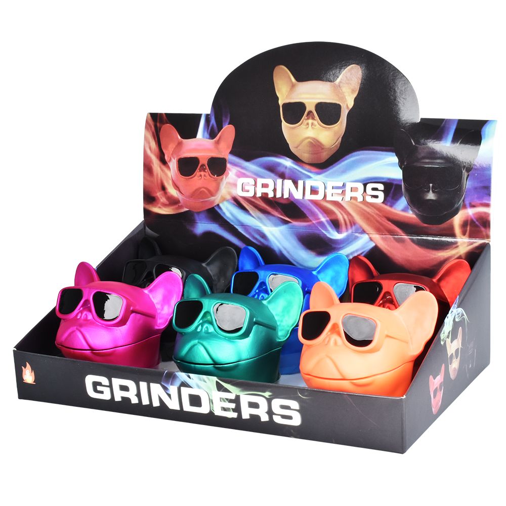 Hipster Dog Aluminum Grinder | 3pc | 2.25" | Assorted Colors | 6ct Display