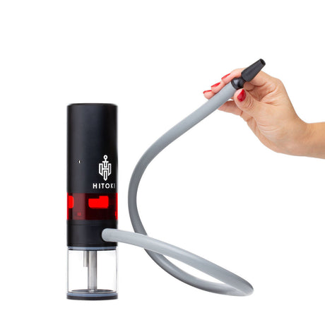 Hitoki Trident Laser Water Pipe 2.0 in Black with Hand Holding Hose - Front View