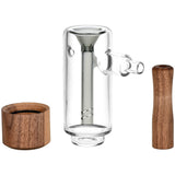 Honey Labs Afterswarm Bubbler with clear borosilicate glass and wooden accents, front view
