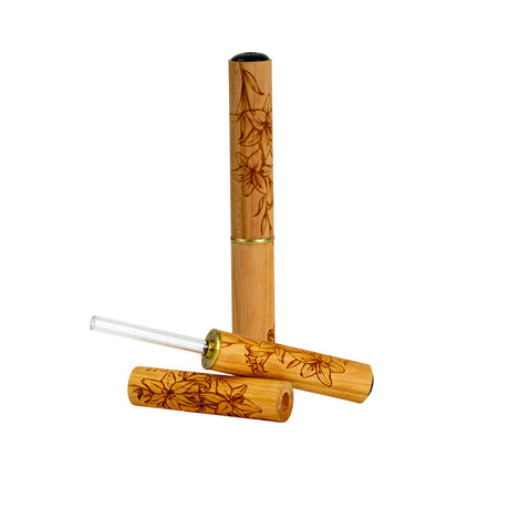 Honey Labs HoneyDabber II with Lily Quartz Tip and wooden body engraved with floral design, USA made
