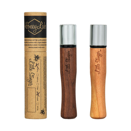 Honey Labs Little Stinger Chillum with clear glass and wood design, 3.5" length, front view