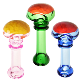 Trio of Honeycomb Dipped Glass Spoon Pipes in pink, green, and blue with thick borosilicate glass