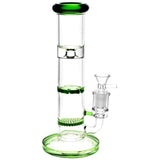 9" Borosilicate Glass Water Pipe with Honeycomb & Turbine Perc, 90 Degree Joint, Front View