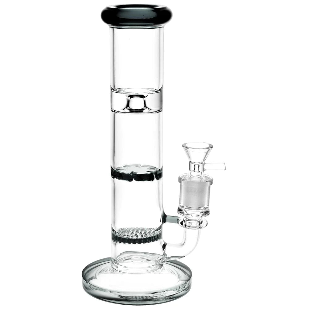 9" Borosilicate Glass Bong with Honeycomb & Turbine Perc, 90 Degree Joint - Front View